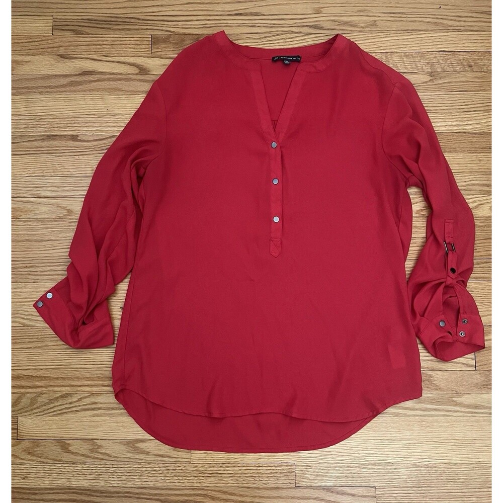 Adrianna Papell Popover Henley Roll-Tab Blouse Orange/Red Size M